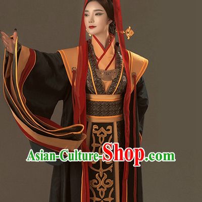 Ancient Chinese Qin Dynasty Mi Yue Queen Empress Clothing Garment and Crown Complete Set for Women