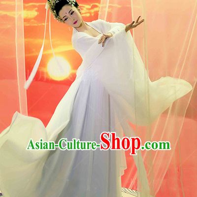 Ancient Chinese Sexy White Dance Costume and Hair Jewelry Complete Set