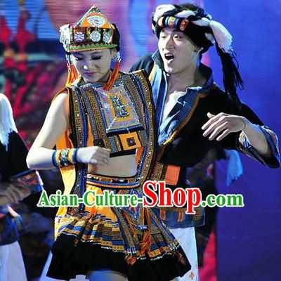 Chinese Traditional Ethnic Costume and Hair Piece Complete Set for Women