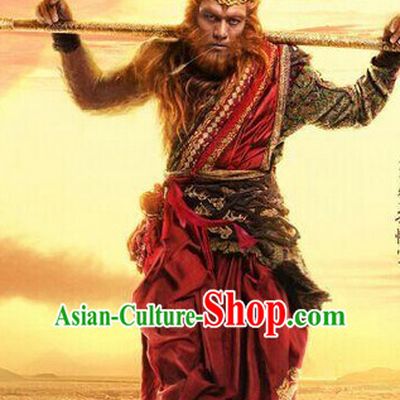 Ancient Monkey King Sun Wukong Costumes and Hair Accessories Complete Set