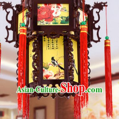 Birds Flower Ancient Chinese Handmade Wooden Ceiling Lantern