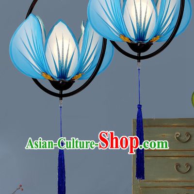 Blue Handmade Lotus Ceiling Lanterns