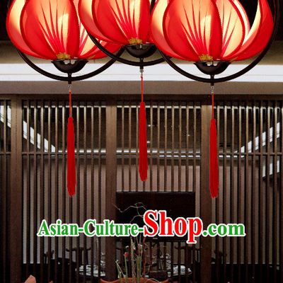Red Handmade Chinese Classic Lotus Ceiling Lanterns