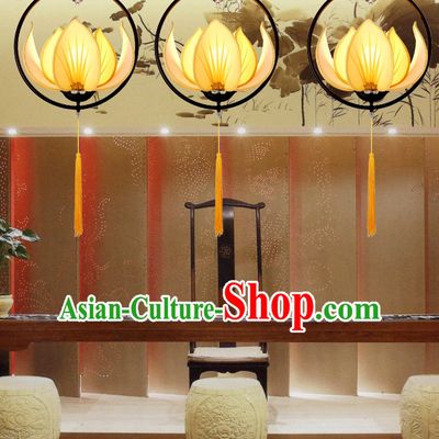 Yellow Handmade Chinese Classic Lotus Ceiling Lantern
