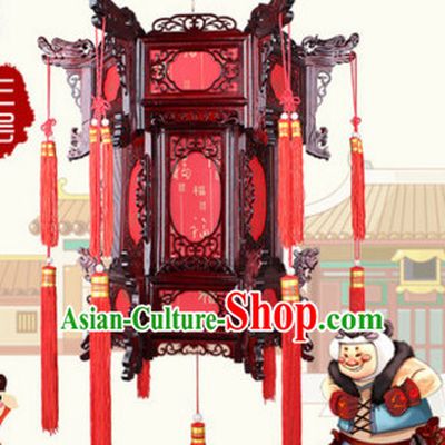 Red Chinese New Year Festival Celebration Handmade Natural Wood Palace Lantern