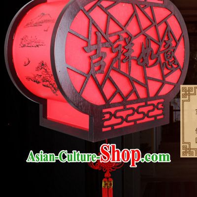 Red Chinese New Year Ancient Handmade Natural Wood Palace Lantern