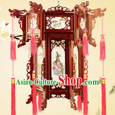 Chinese Antique Style Ancient Handmade Natural Wood Hanging Palace Lantern