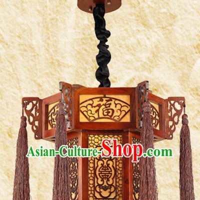 Chinese Ancient Handmade and Carved Natural Wood Hanging Lantern