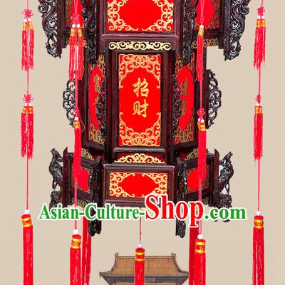 Chinese Ancient Handmade and Carved Natural Wood Hanging Lantern