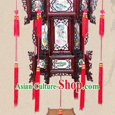 Chinese Ancient Handmade and Carved Natural Wood Hanging Lantern
