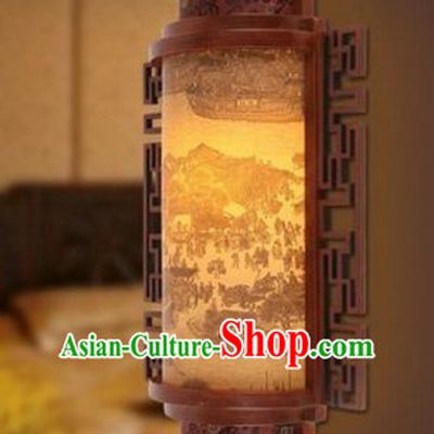 Chinese Ancient Handmade and Carved Natural Wood Wall Lantern