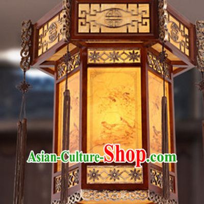 Chinese Ancient Handmade and Carved Natural Wood Palace Hanging Lantern