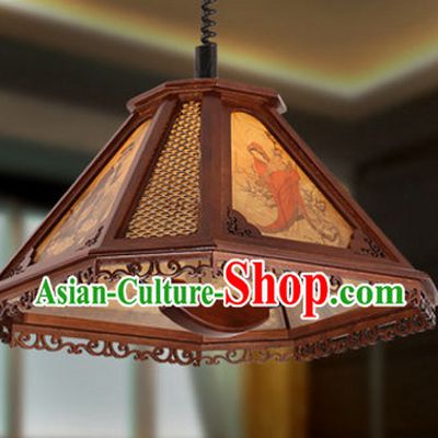 Chinese Ancient Handmade and Carved Natural Wood Mahjong Lantern