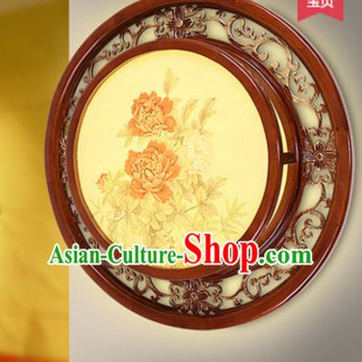 Chinese Ancient Handmade and Carved Natural Wood Wall Peony Lantern