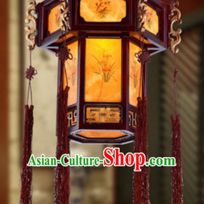 Chinese Ancient Handmade and Carved Natural Wood Hanging Lantern