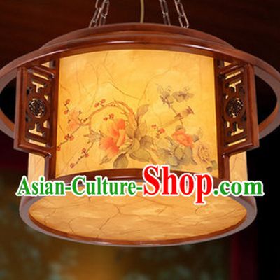 Chinese Ancient Handmade and Carved Natural Wood Hanging Palace Lantern
