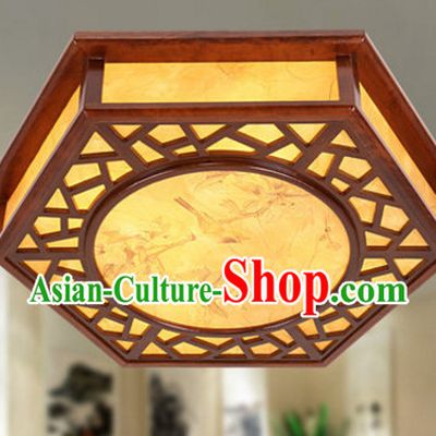 Chinese Ancient Handmade and Carved Natural Wood Ceiling Palace Lantern