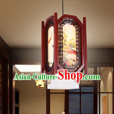 Chinese Ancient Handmade and Carved Natural Wood Hanging Palace Lantern
