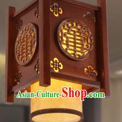 Chinese Ancient Handmade and Carved Natural Wood Hanging Palace Lantern
