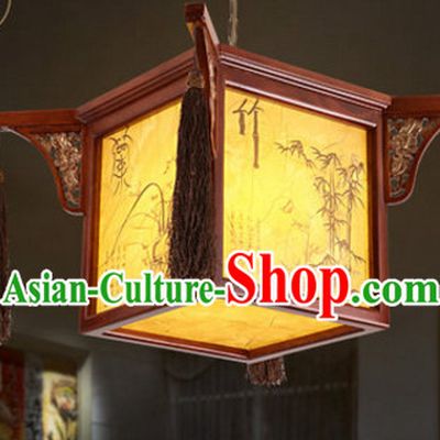 Chinese Classical Handmade and Carved Natural Wood Hanging Palace Lantern