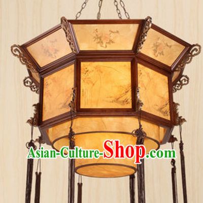 Chinese Classical Handmade and Carved Natural Wood Hanging Palace Lantern