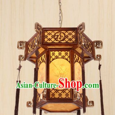 Chinese Classical Handmade and Carved Natural Wood Hanging Palace Lantern