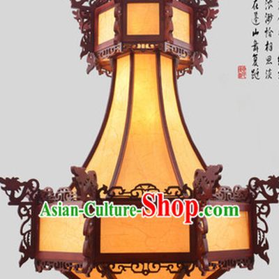 Chinese Classical Handmade and Carved Natural Wood Hanging Palace Lantern