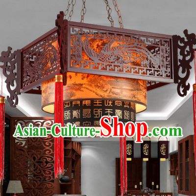 Chinese Classical Handmade and Carved Natural Wood Hanging Palace Lantern