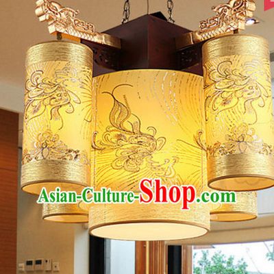 Chinese Classical Handmade and Carved Natural Wood Hanging Palace Lantern