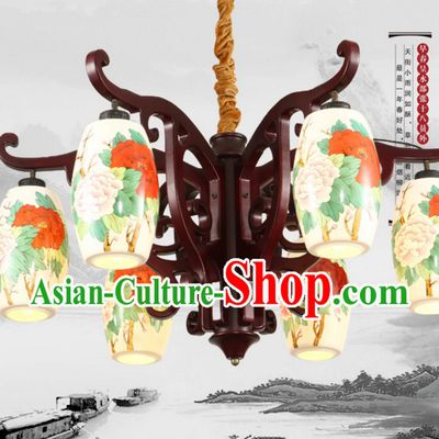 Chinese Classical Handmade and Carved Natural Wood Hanging Palace Lantern
