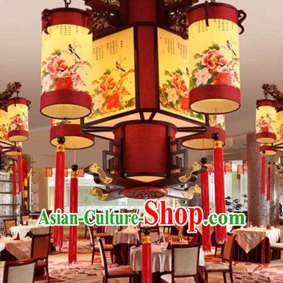 Chinese Classical Handmade and Carved Natural Wood Hanging Palace Lantern