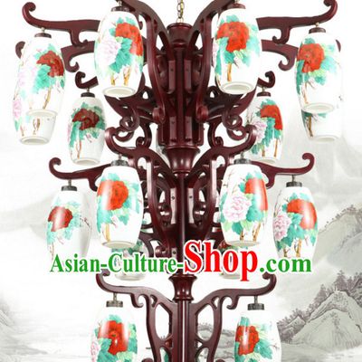 Chinese Classical Handmade and Carved Natural Wood Hanging Palace Lantern