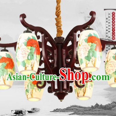 Chinese Classical Handmade and Carved Natural Wood Hanging Palace Lantern