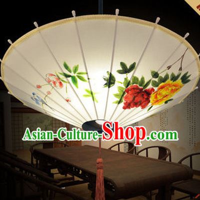 Chinese Classical Handmade and Painted Silk Hanging Umbrella Lantern
