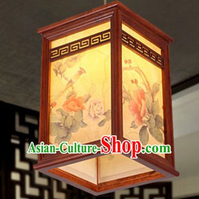 Chinese Classical Handmade and Carved Natural Wood Hanging Palace Lantern