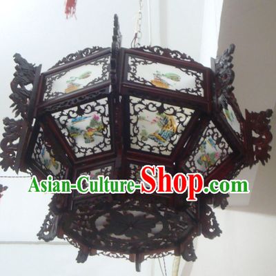 Chinese Classical Handmade and Carved Octagonal Dragon Hanging Palace Lantern