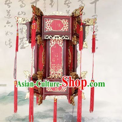Red Golden Dragon Chinese Classical Handmade and Carved Hanging Palace Lantern
