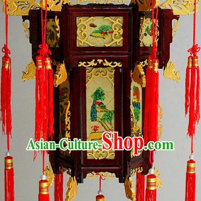 Traditional Chinese Classical Natural Wood and Carved Hanging Palace Lantern