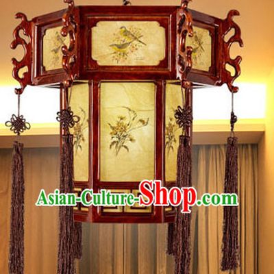 Traditional Chinese Classical Natural Wood and Carved Hanging Palace Lantern