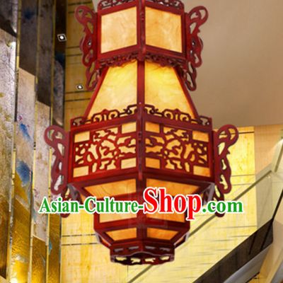 Traditional Chinese Classical Natural Wood and Carved Hanging Palace Lantern