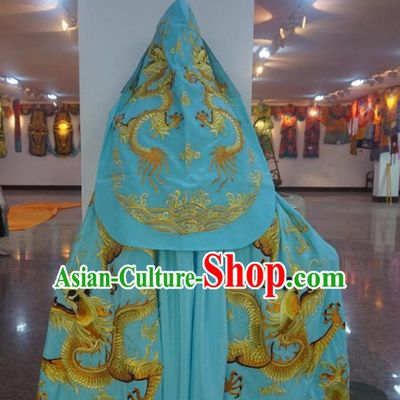 Traditional Chinese Embroidered Dragon Light Blue Mantle
