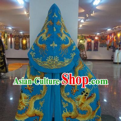 Traditional Chinese Embroidered Dragon Blue Mantle