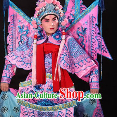 Pink Ancient Chinese Opera Embroidered Dragon General Costumes Complete Set