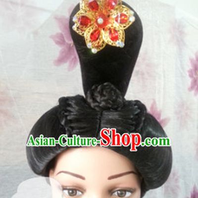 Chinese Tang Dynasty Princess Hairstyle Female Black Long Wigs