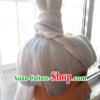Chinese Ancient White Male Hairstyle Long Wigs