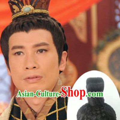 Chinese Ancient Emperor Prince Black Male Hairstyle Long Wigs