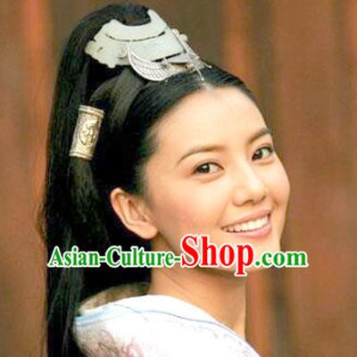 Chinese Ancient Swordswoman Black Female Hairstyle Long Wigs