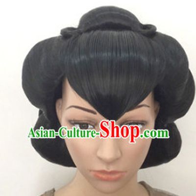 Chinese Classic Minguo Hairstyle Female Black Long Wigs