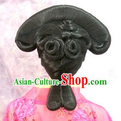 Chinese Qing Dynasty Princess Female Hairstyle Long Black Wigs