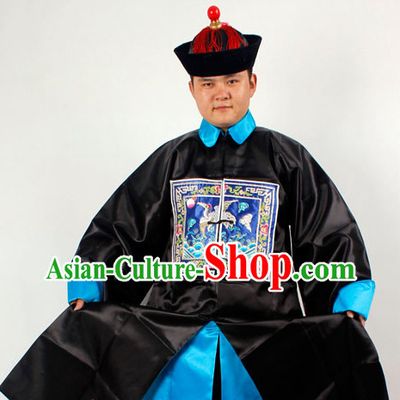 Chinese Traditional Opera Embroidered Official Costumes and Hat Complete Set for Men